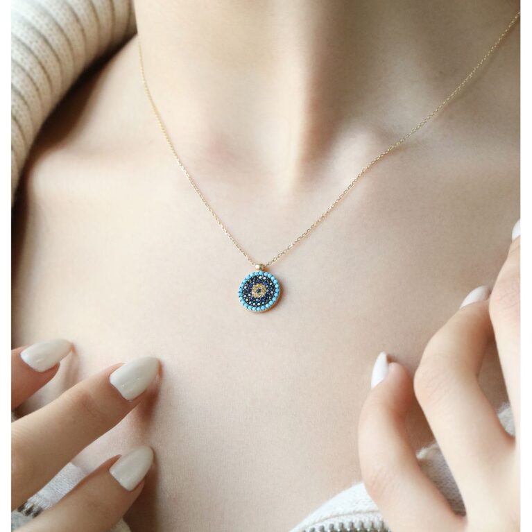 14 Ayar Altın Orta Boy Evil Eye Kolye