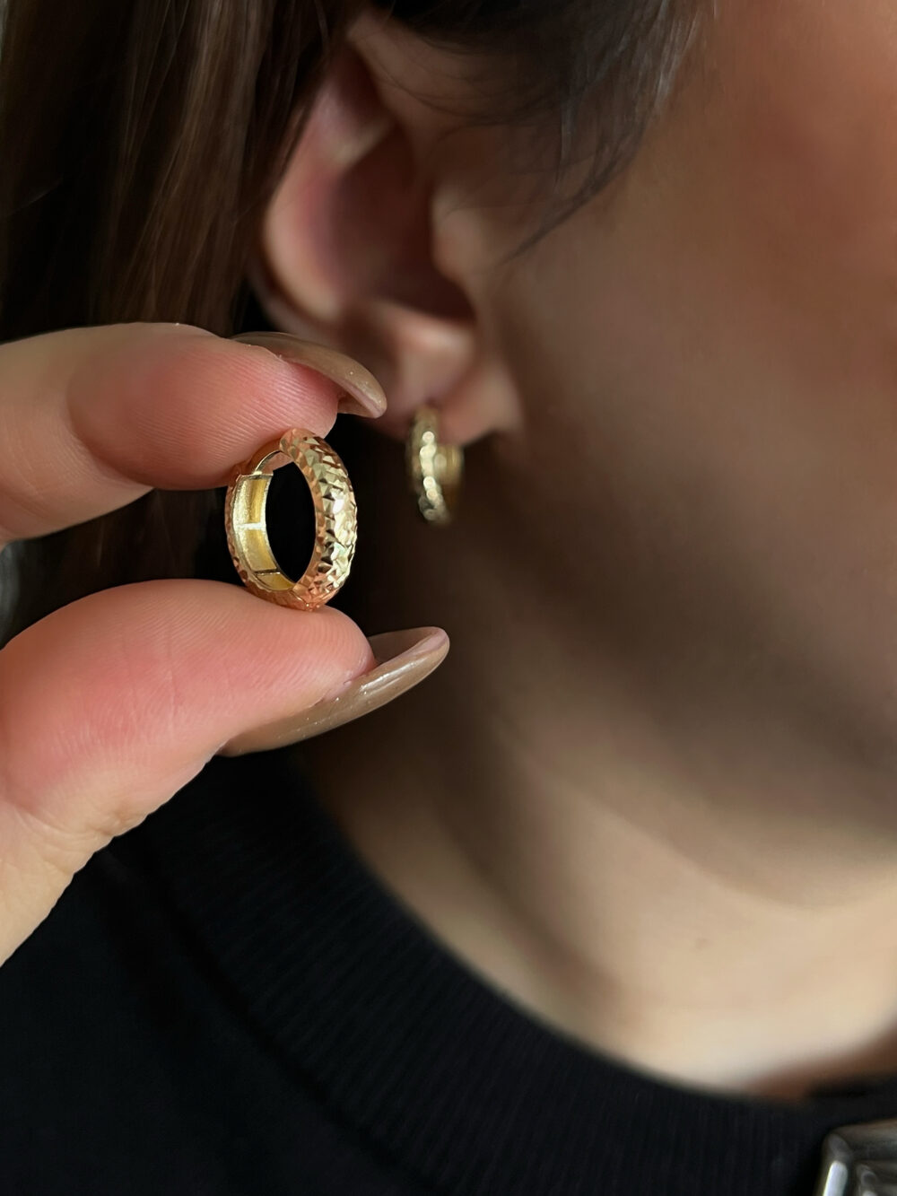 Diamond Cut Mini Halka Küpe