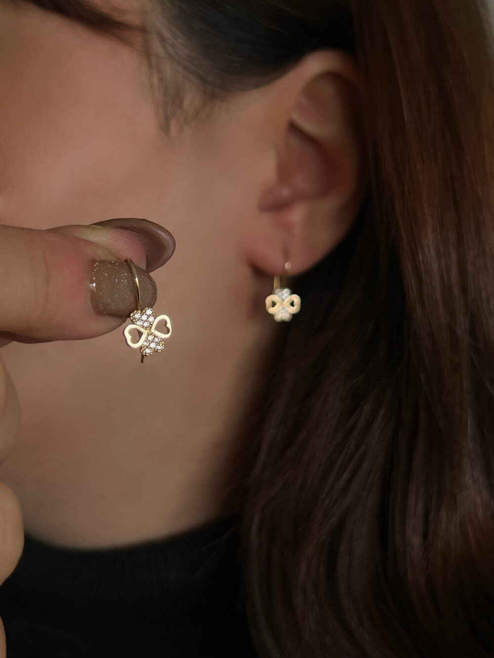 Mini Kalpli Yonca Küpe