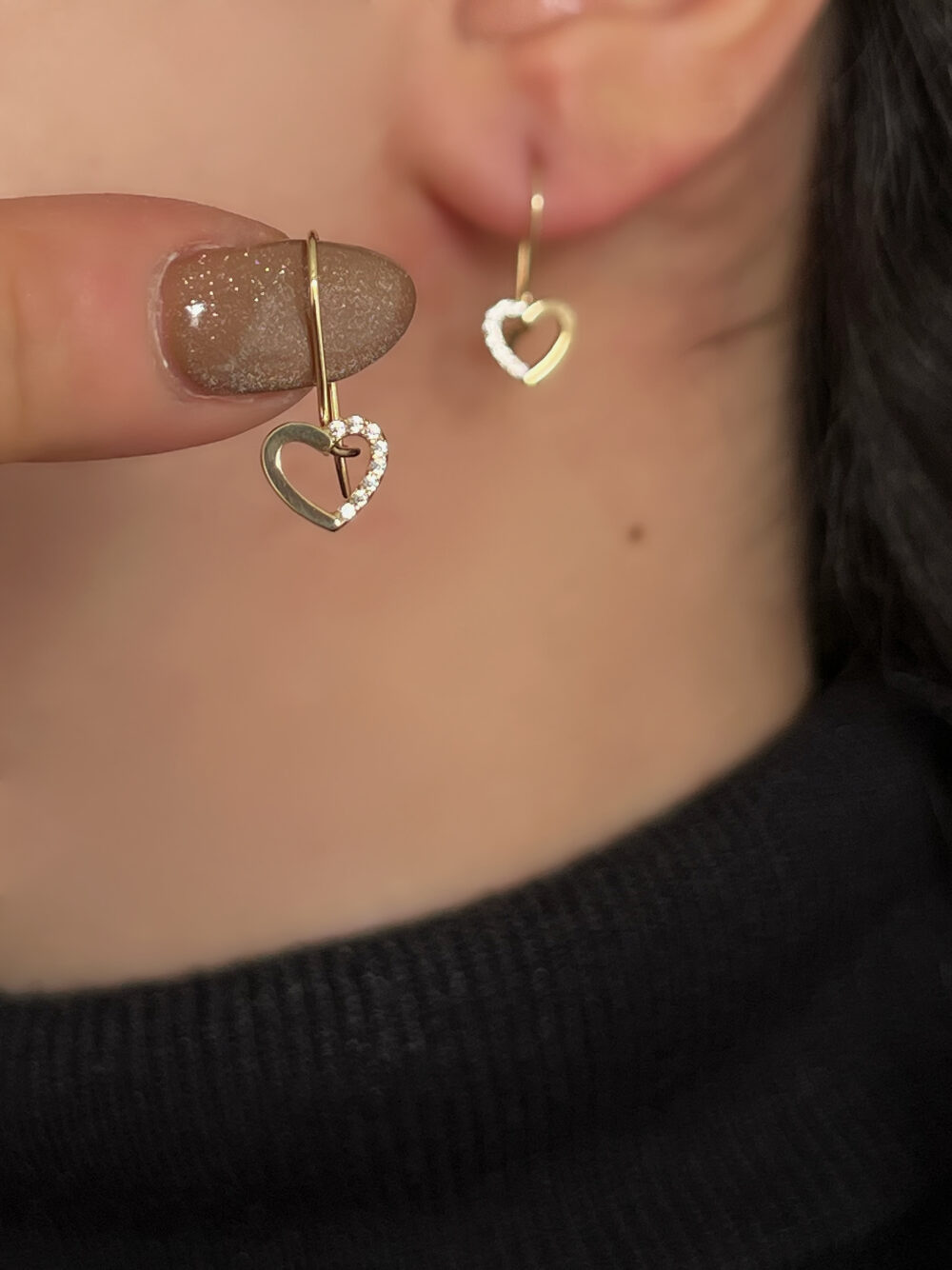 Mini Kalp Model Taşlı Küpe